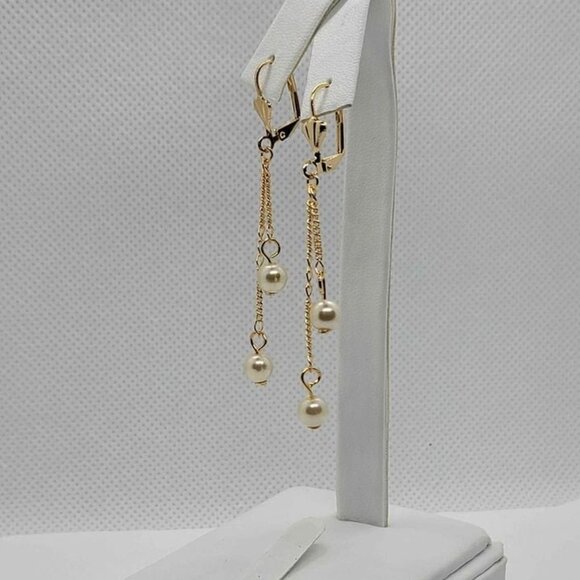 Brand New Brazilian 18k Gold Filled Pearl Dangle Earrings - Picture 1 of 4